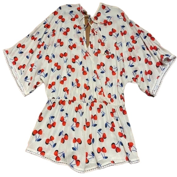 Kate Spade New York Women's Medium Cherry Toss Romper Coverup - Picture 2 of 6
